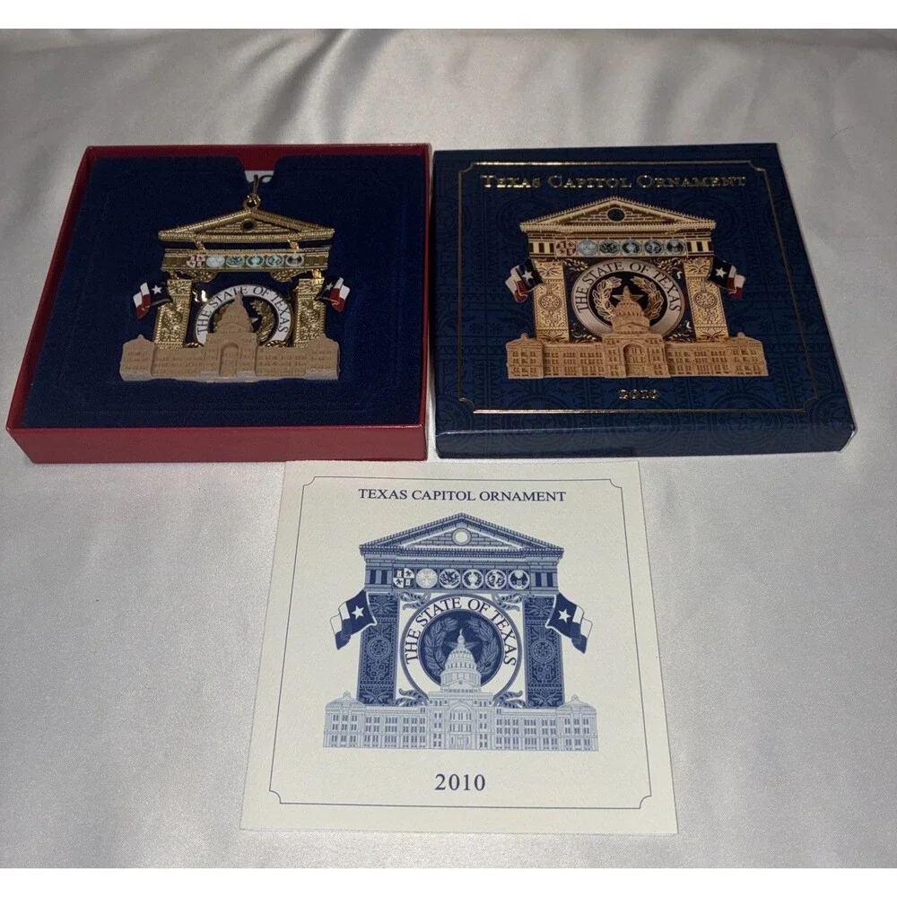 Lot of 10 Texas State Capitol Christmas Ornaments 2000-2010 Near Set w/ Boxes